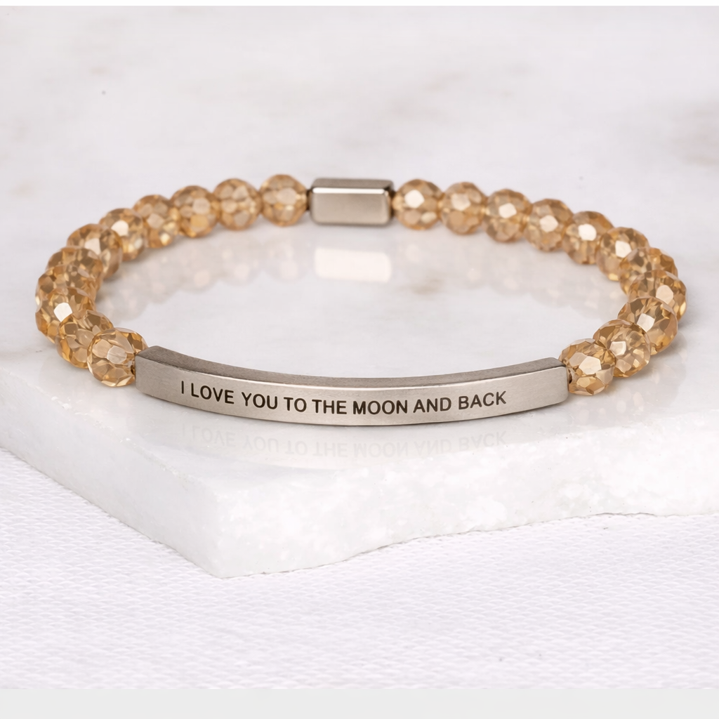 I LOVE YOU TO THE MOON AND BACK Silver Champagne Crystal Bracelet