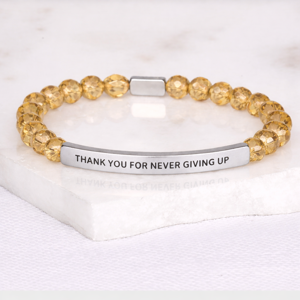 THANK YOU FOR NEVER GIVING UP Amber Crystal Bracelet