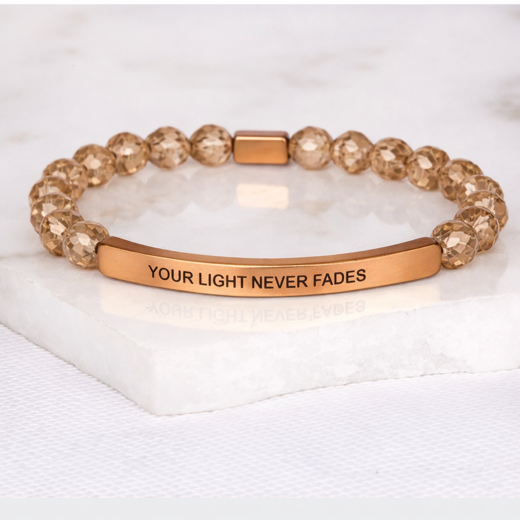 YOUR LIGHT NEVER FADES - Silver Champagne Crystal
