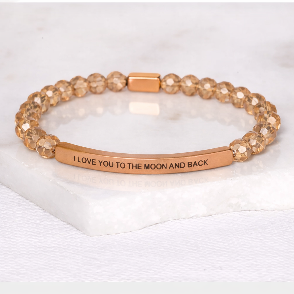I LOVE YOU TO THE MOON AND BACK Silver Champagne Crystal Bracelet