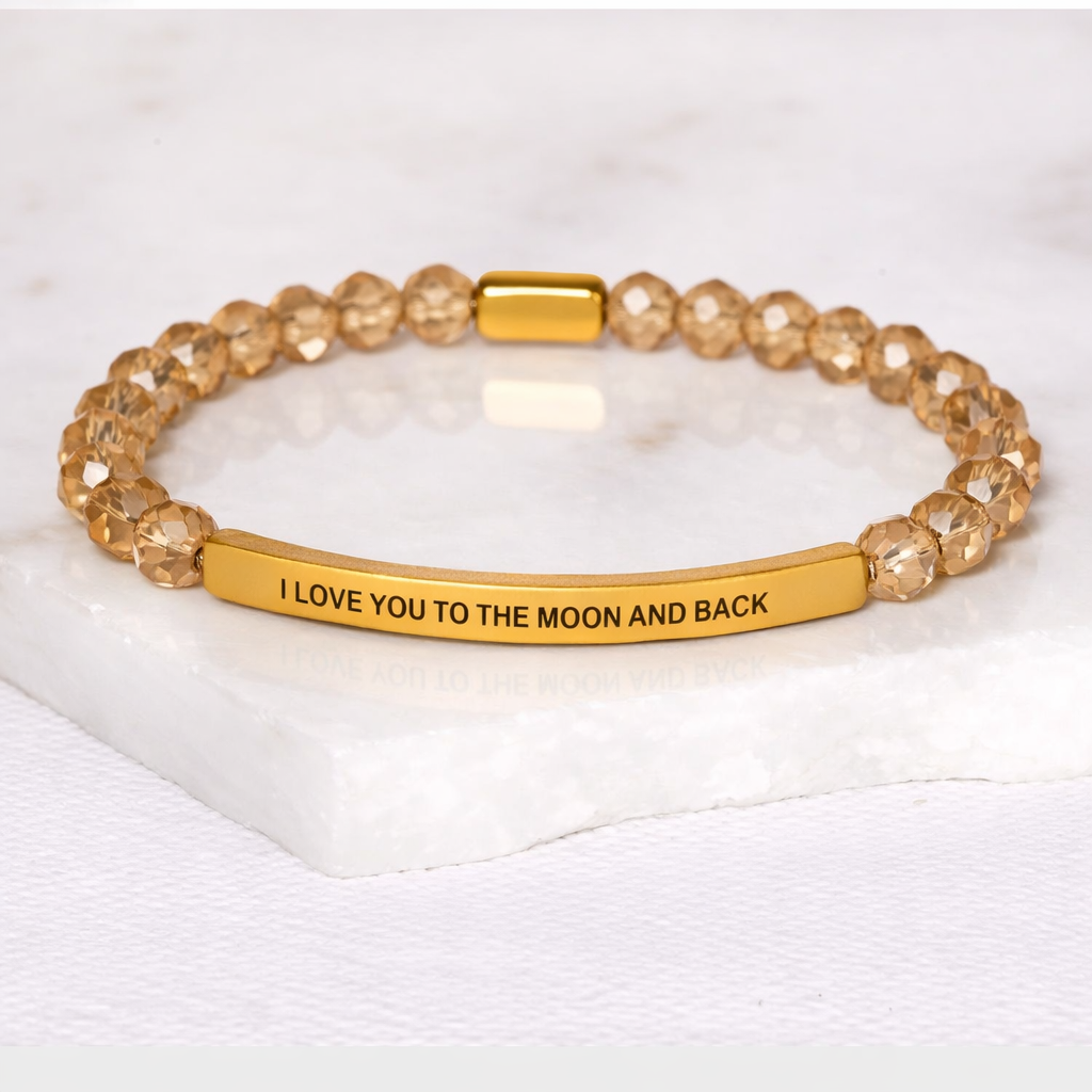 I LOVE YOU TO THE MOON AND BACK - Silver Champagne Crystal